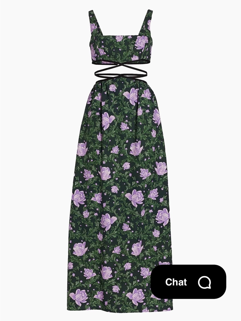 AGUA BY AGUA BENDITA Green / Purple Floral Print PEONIA OCASO Maxi Dress Small S